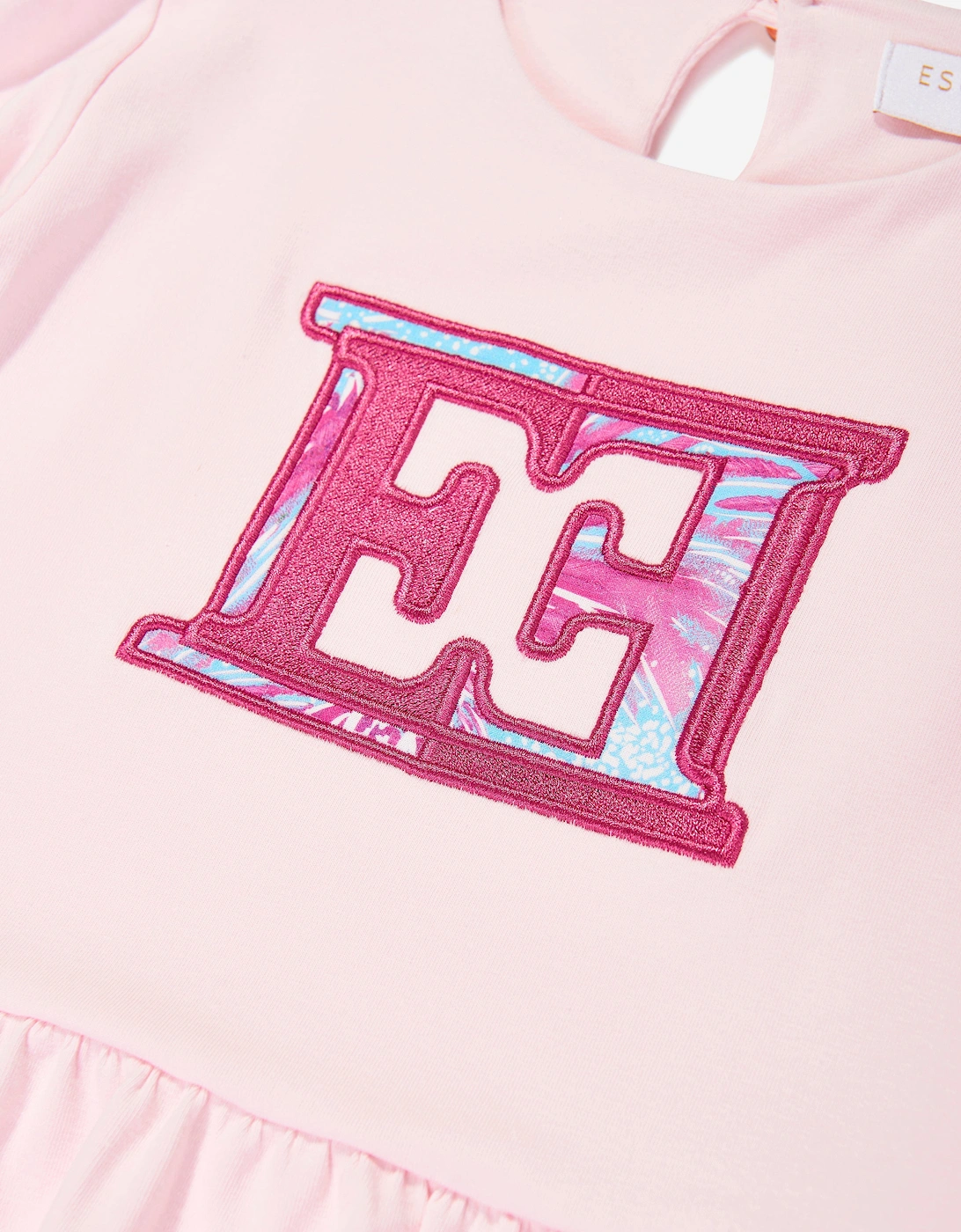 Girls Embroidered Logo Dress in Pink