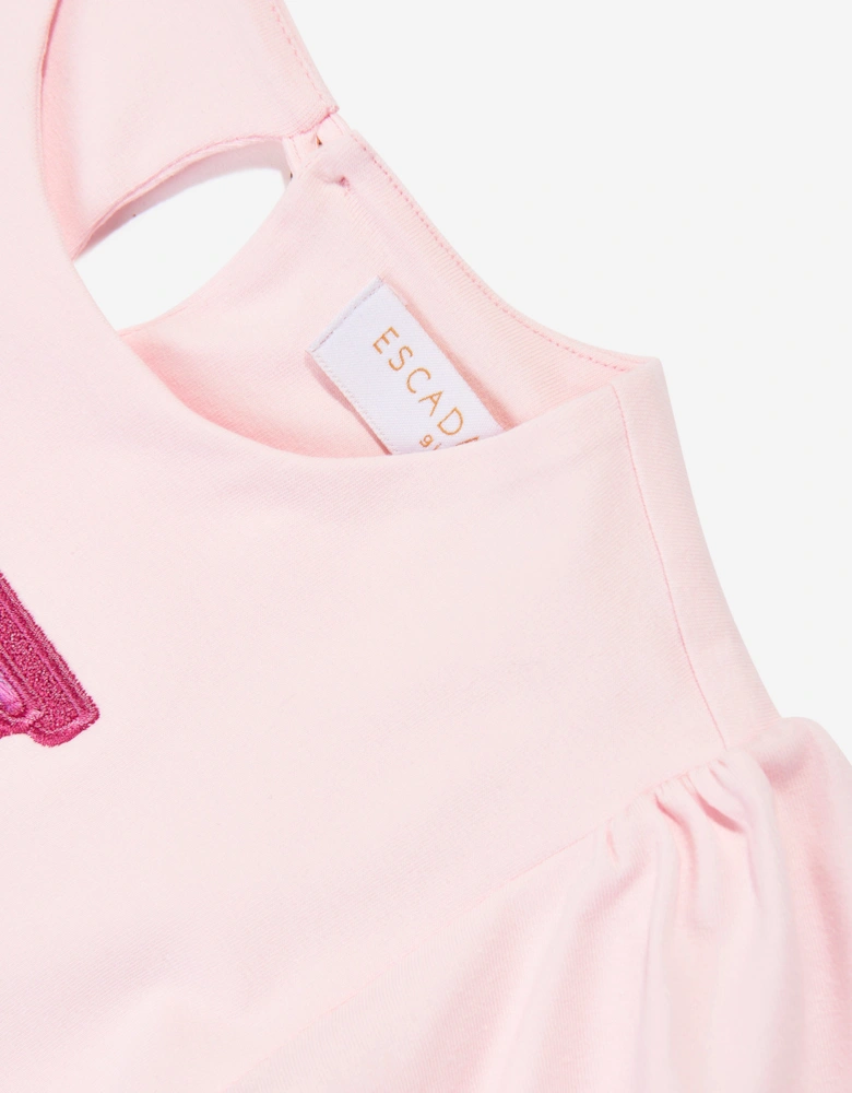 Girls Embroidered Logo Dress in Pink