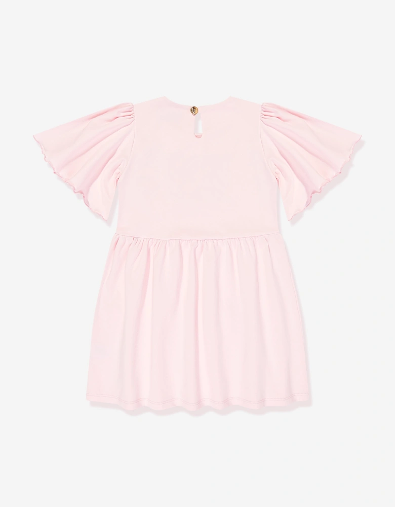 Girls Embroidered Logo Dress in Pink