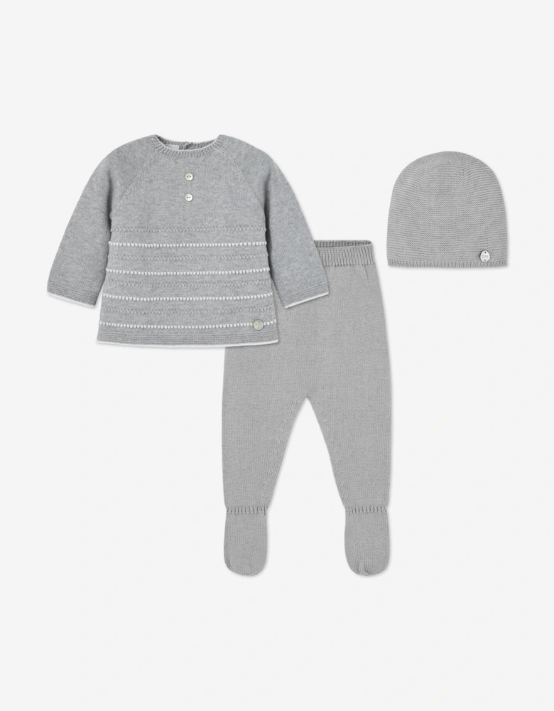 Baby Knitted 3 Piece Babygrow Set in Grey