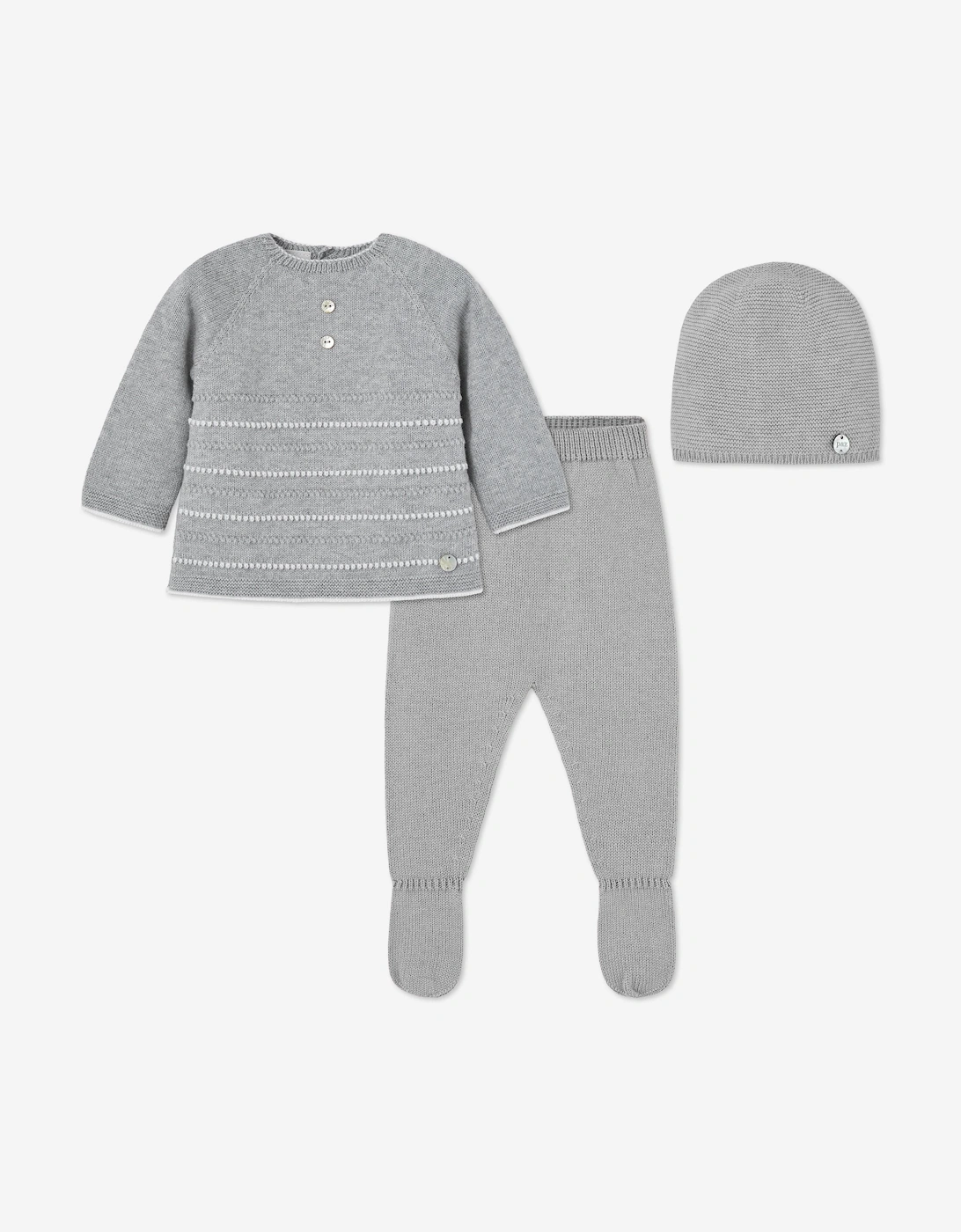 Baby Knitted 3 Piece Babygrow Set in Grey, 5 of 4