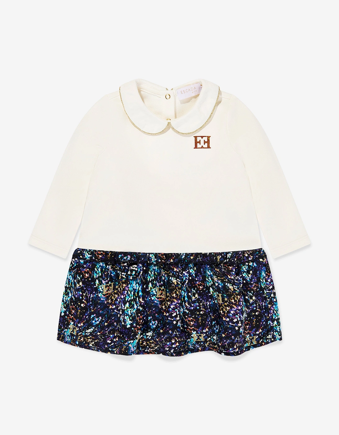 Baby Girls Bi-material Printed Dress in Ivory, 5 of 4
