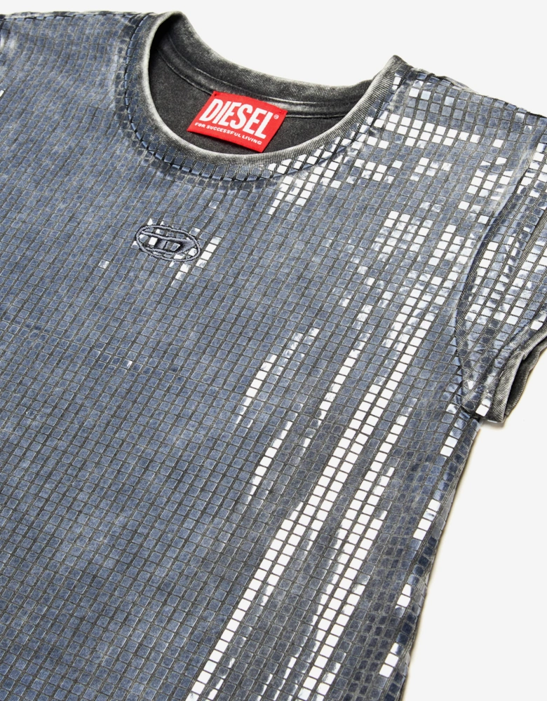 Girls Sequin Effect T-Shirt Dress in Black