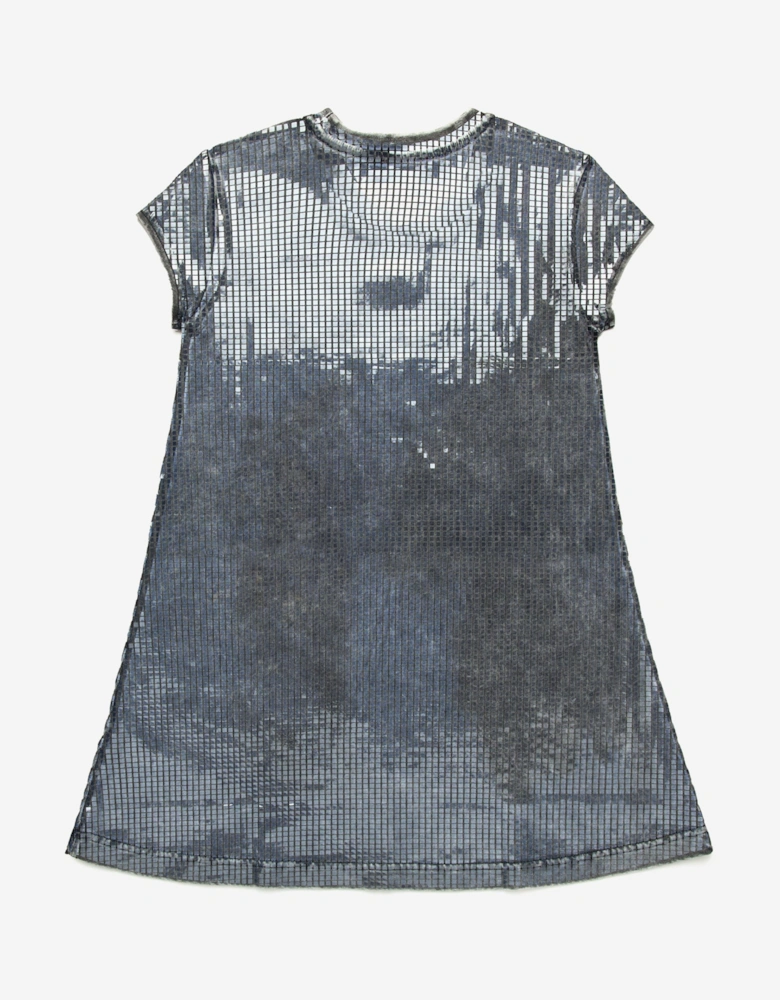 Girls Sequin Effect T-Shirt Dress in Black