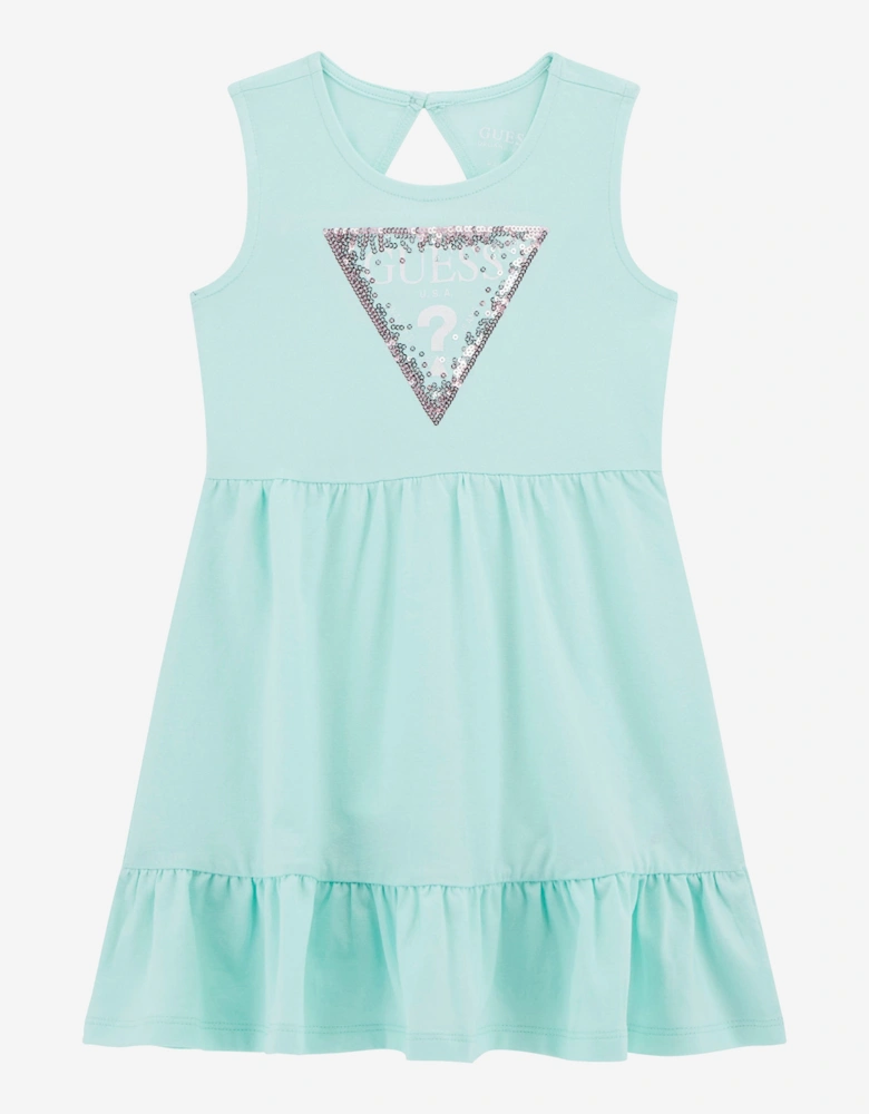 Girls Sleeveless Logo Dress in Green
