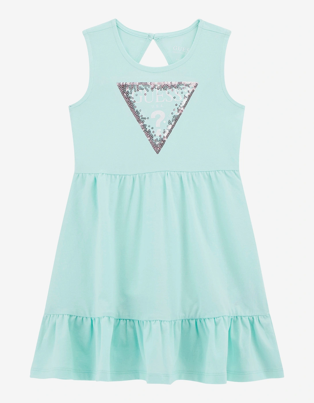 Girls Sleeveless Logo Dress in Green, 5 of 4