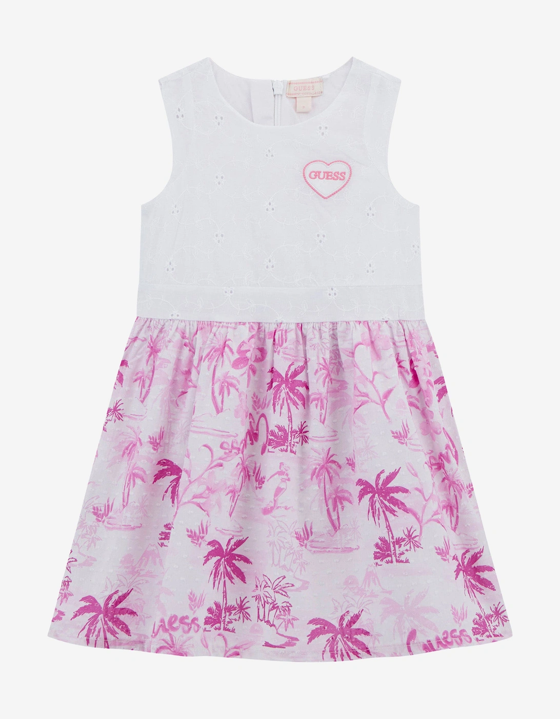 Girls Sleeveless Tropical Print Dress in White, 5 of 4