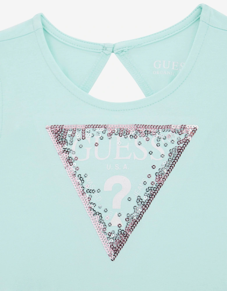 Girls Sleeveless Logo Dress in Green