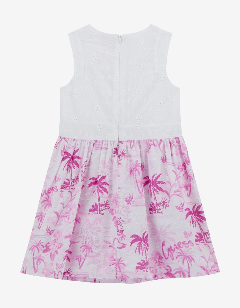 Girls Sleeveless Tropical Print Dress in White