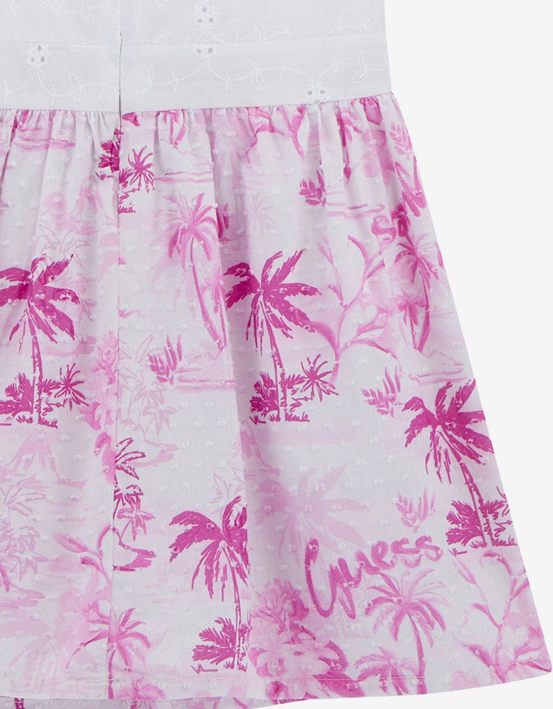Girls Sleeveless Tropical Print Dress in White