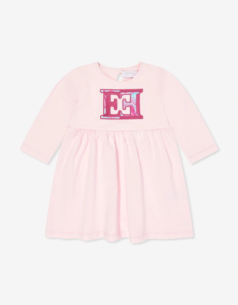 Baby Girls Embroidered Logo Dress in Pink