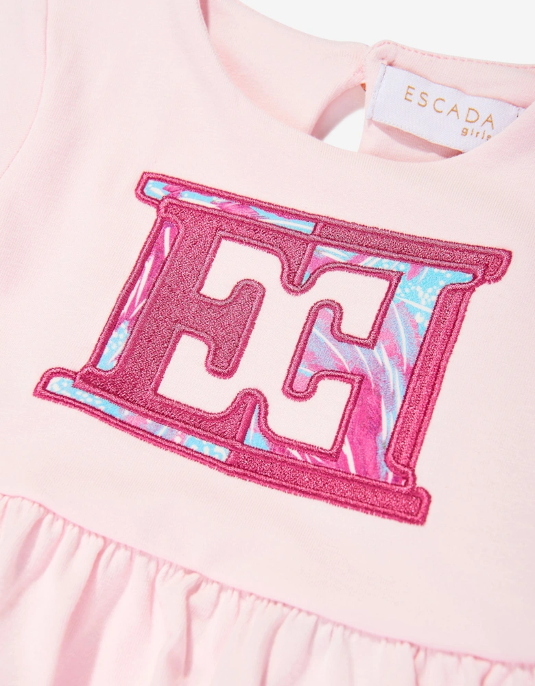 Baby Girls Embroidered Logo Dress in Pink