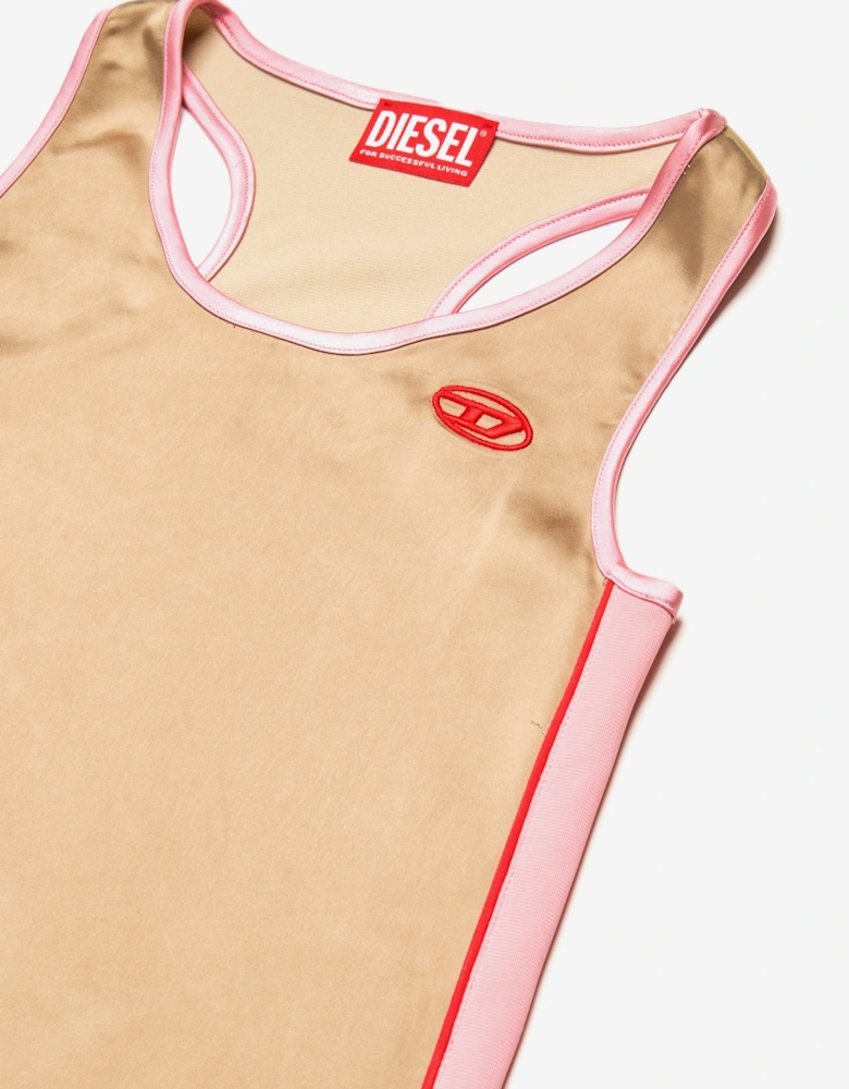 Girls Satin and Jersey Sleeveless Dress in Beige