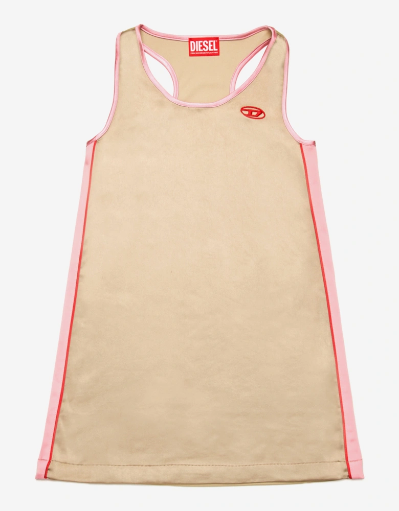 Girls Satin and Jersey Sleeveless Dress in Beige