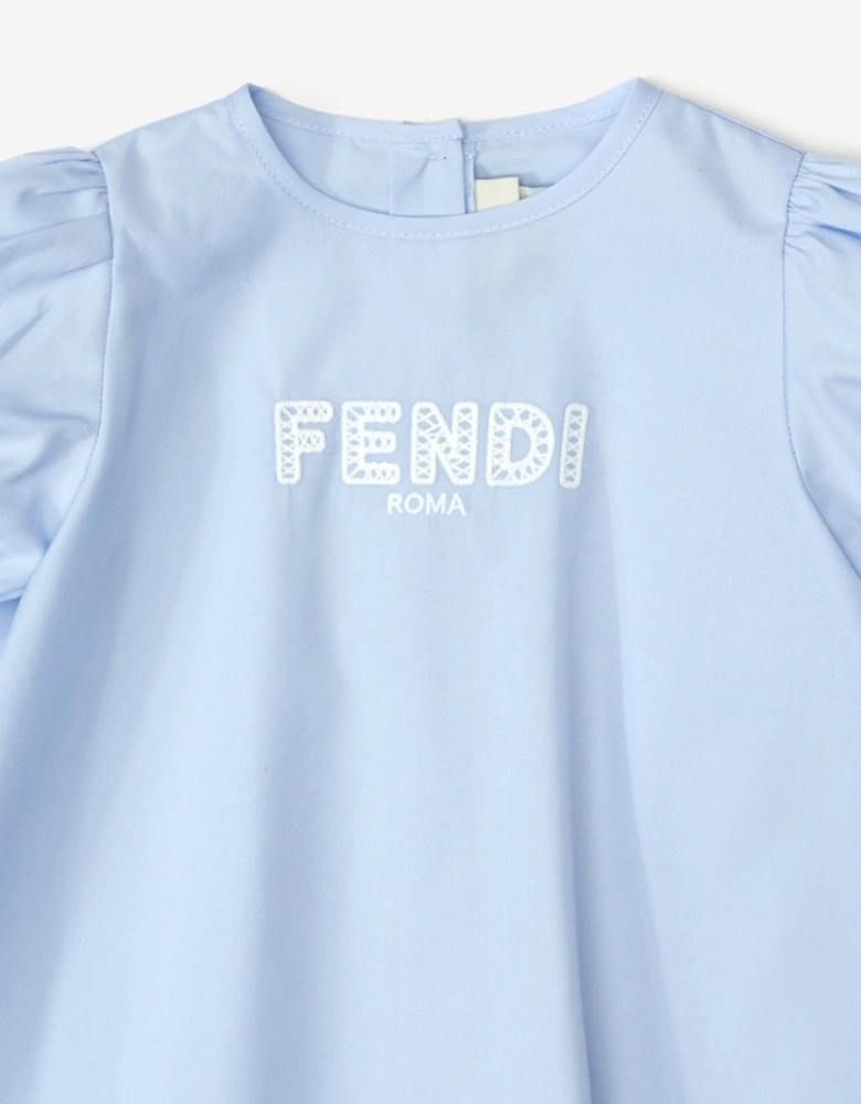 Baby Girls Embroidered Logo Dress in Blue