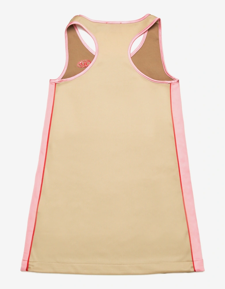 Girls Satin and Jersey Sleeveless Dress in Beige