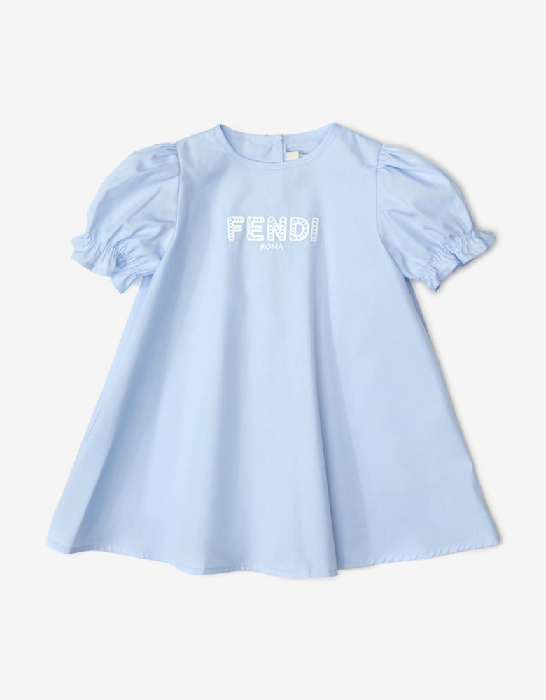 Baby Girls Embroidered Logo Dress in Blue