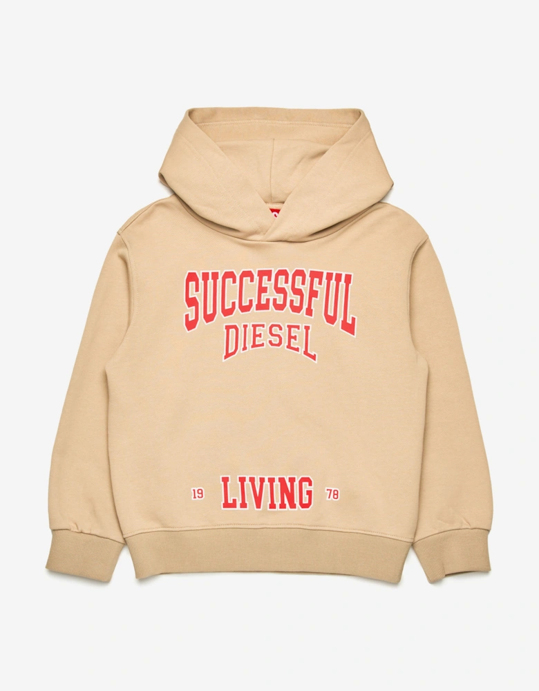Boys Collegiate Logo Hoodie in Beige
