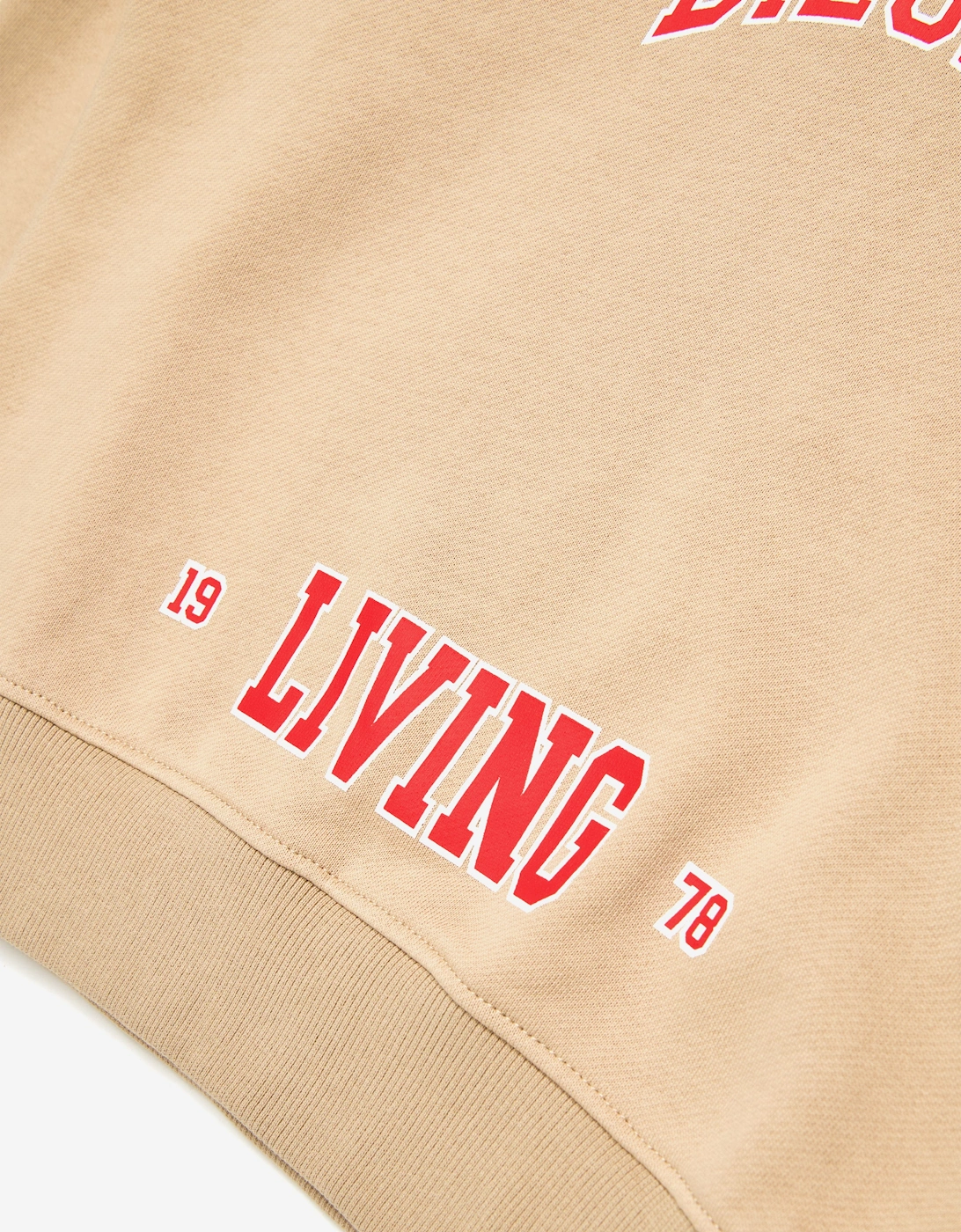 Boys Collegiate Logo Hoodie in Beige