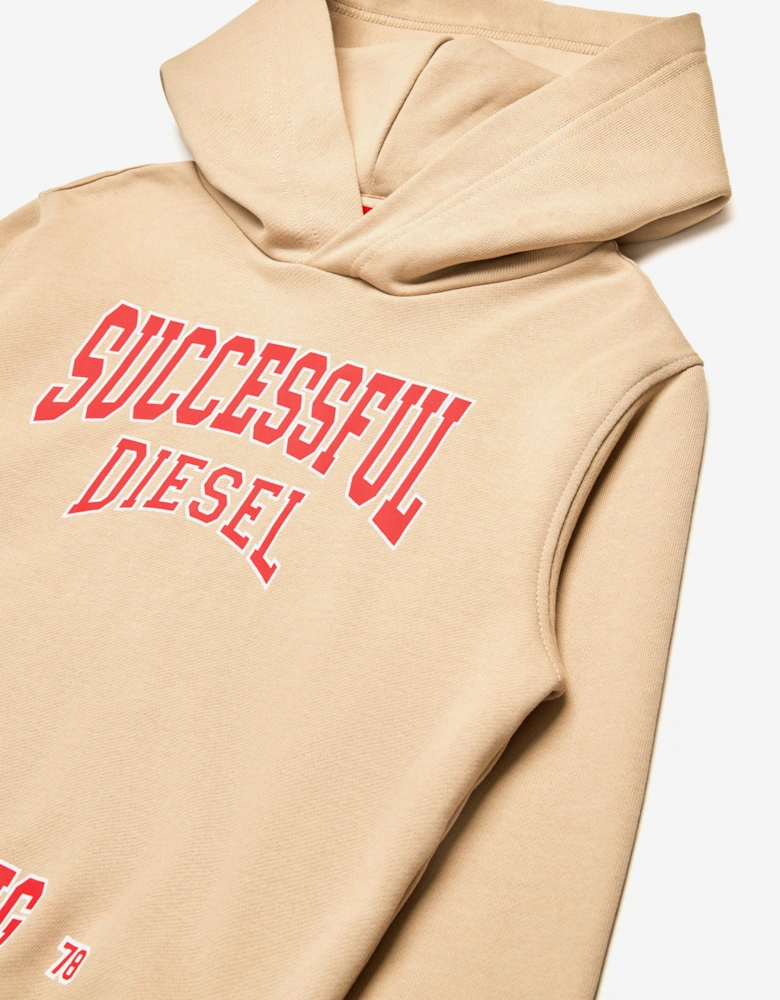 Boys Collegiate Logo Hoodie in Beige