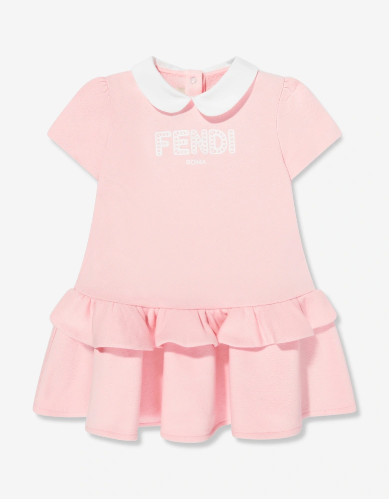 Baby Girls Logo Ruffle Dress in Pink
