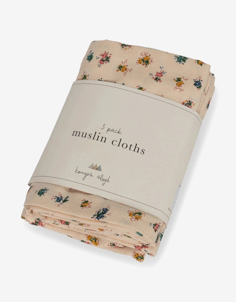 Konges Sløjd Baby Girls 3 Pack Muslin Cloth Set in Pink (65cm)