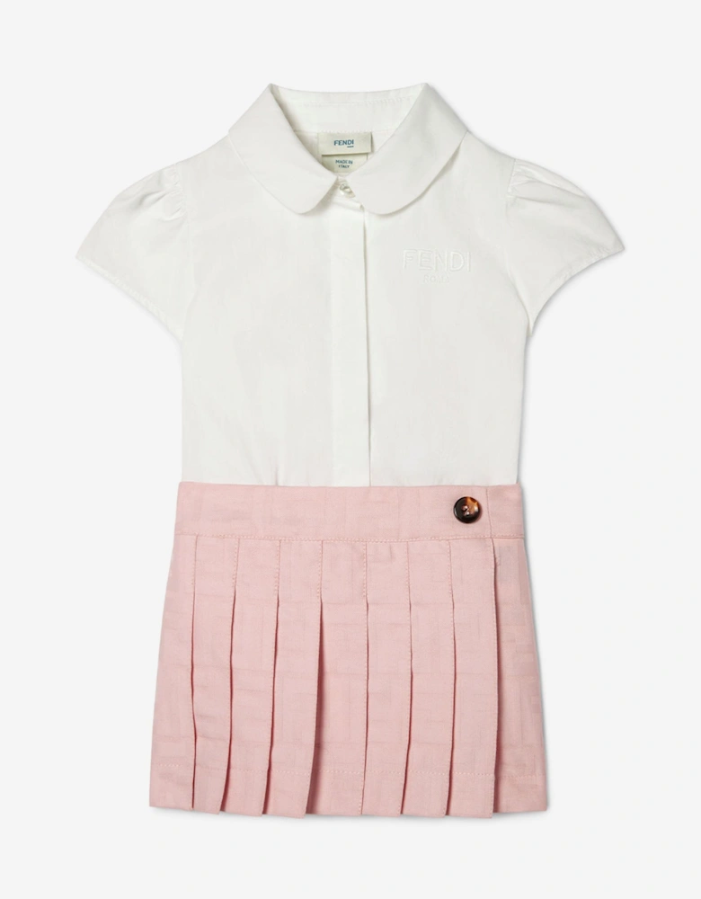 Baby Girls Cotton FF Jacquard Shirt Dress in Pink