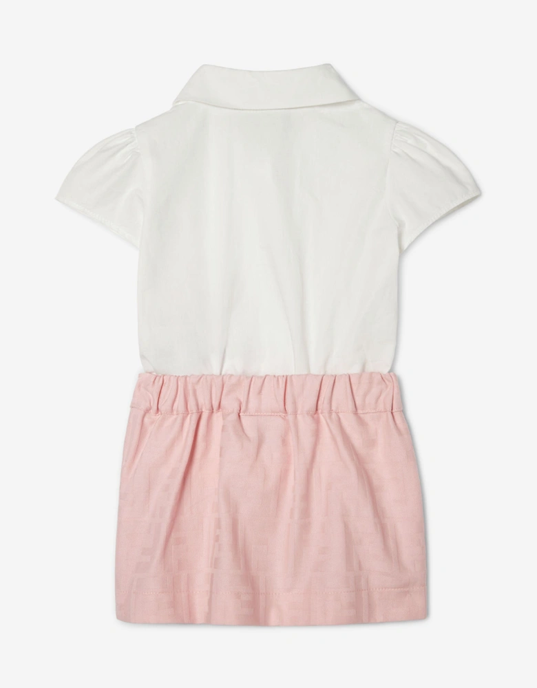 Baby Girls Cotton FF Jacquard Shirt Dress in Pink