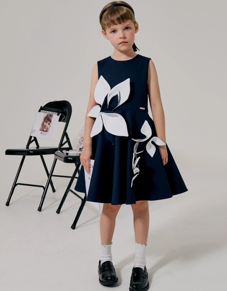 Girls Magnolia Sleeveless Dress in Navy