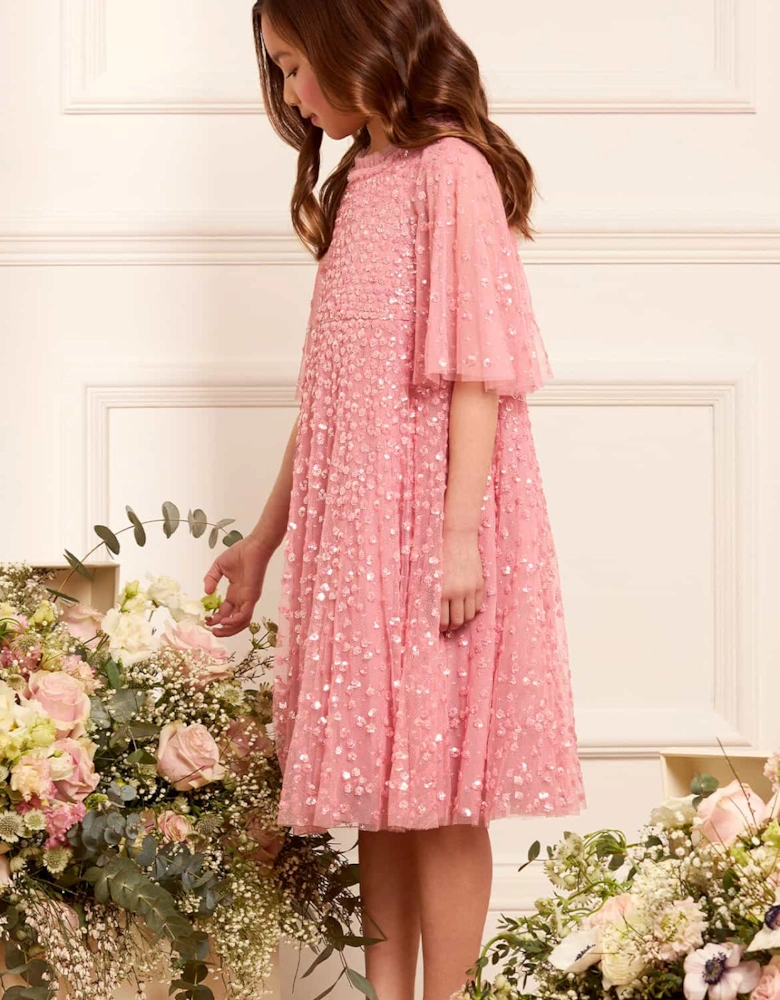 Girls Tulle Leila Cape Dress in Pink