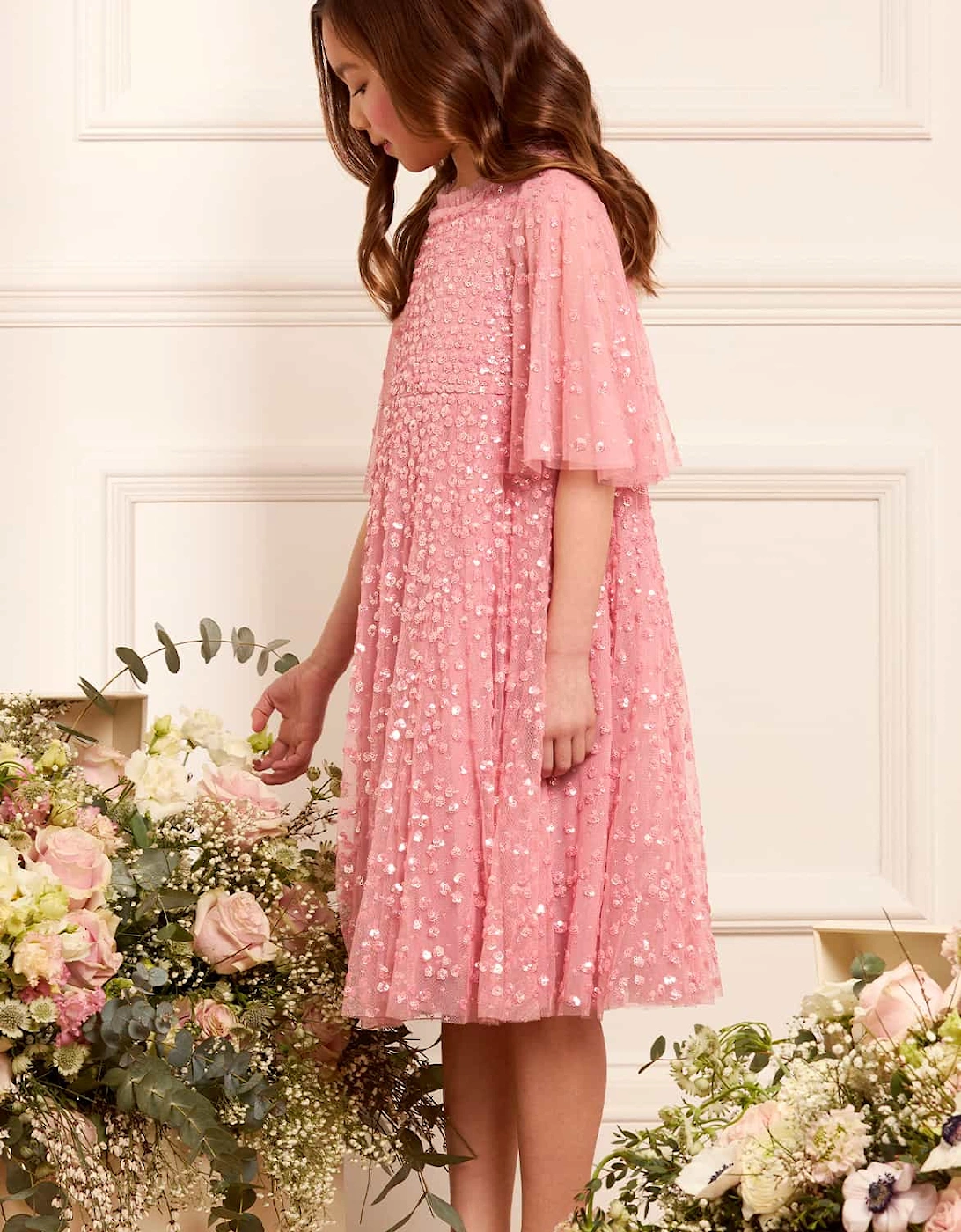 Girls Tulle Leila Cape Dress in Pink