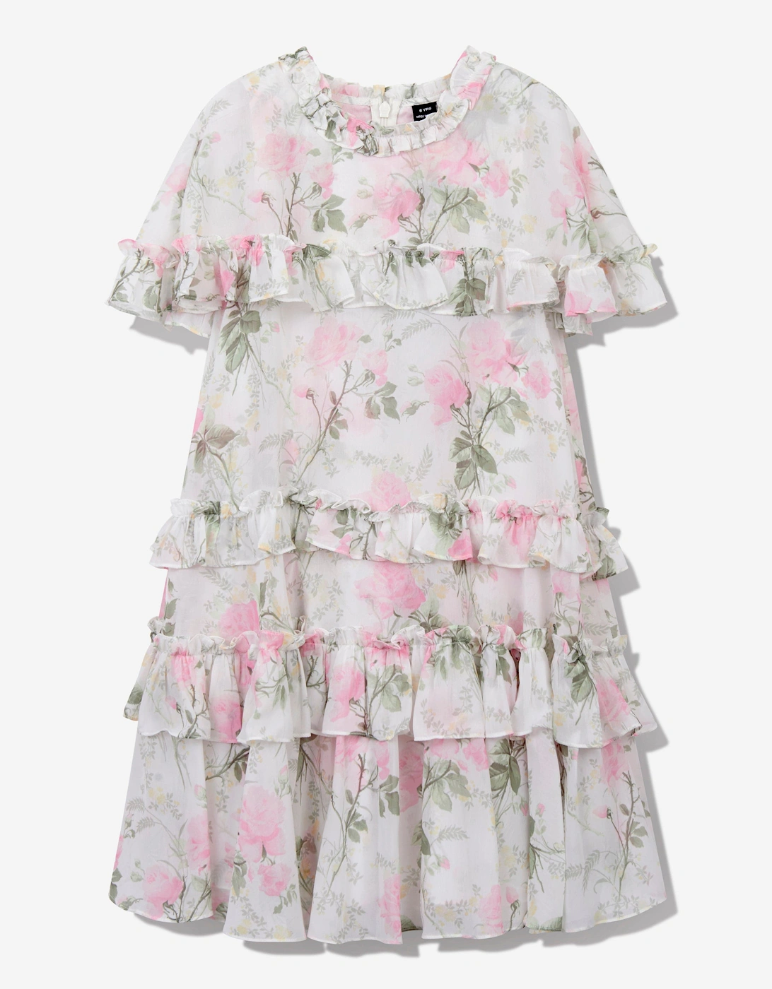 Girls Rose Chiffon Tiered Cape Dress in White, 6 of 5