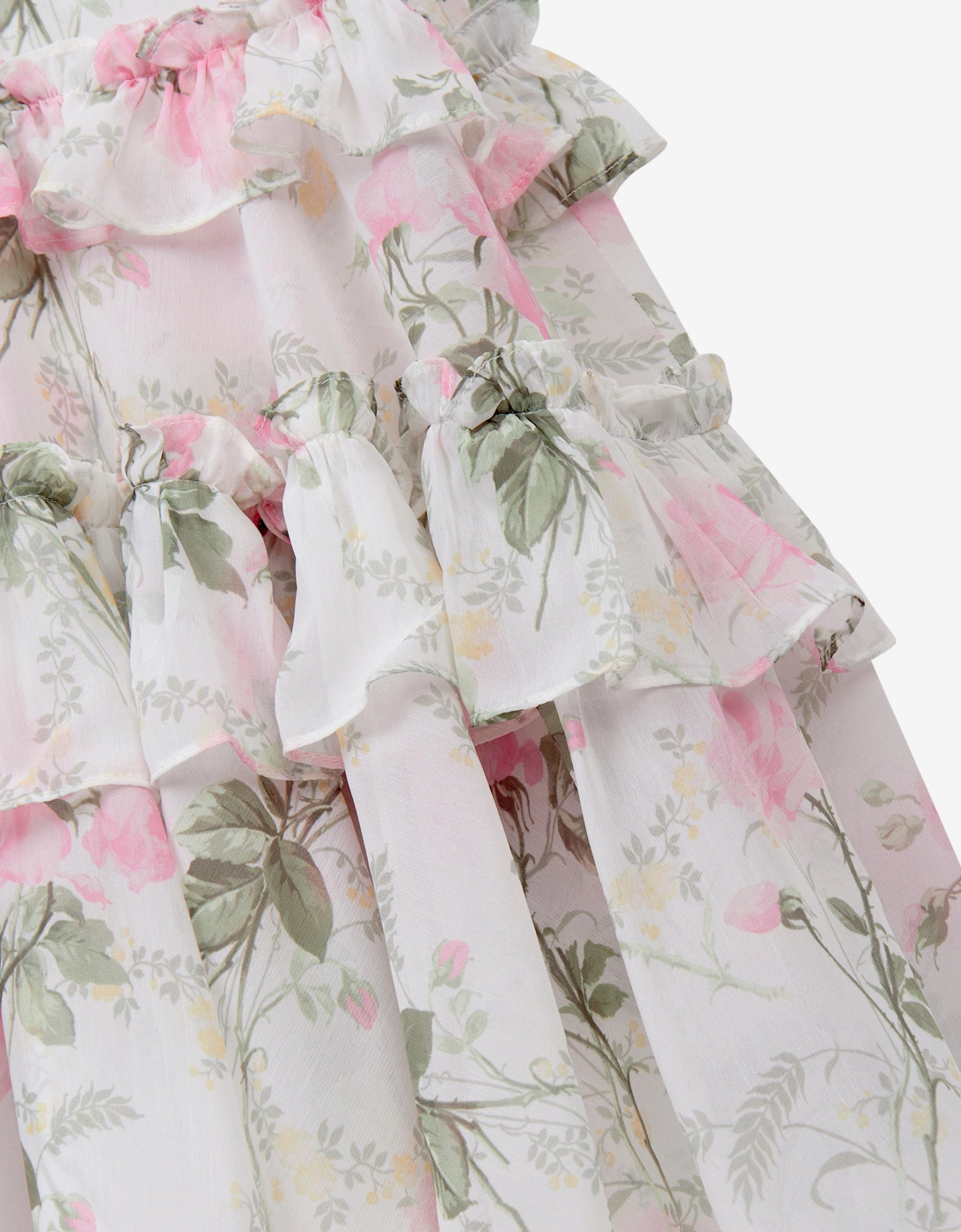 Girls Rose Chiffon Tiered Cape Dress in White