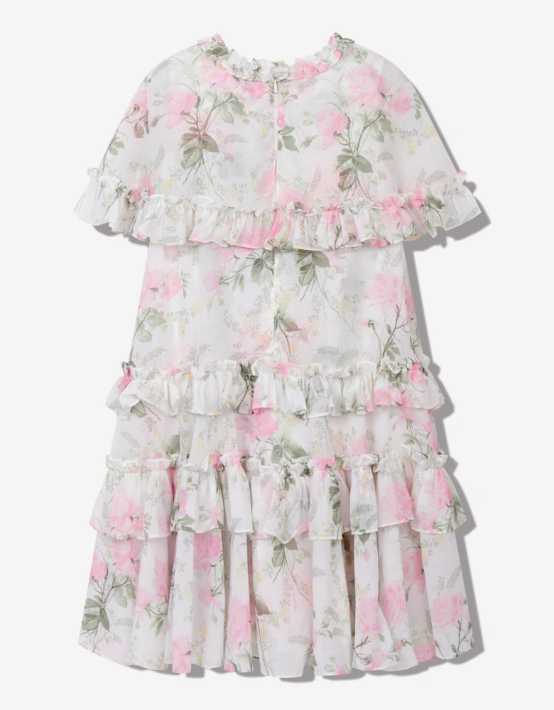 Girls Rose Chiffon Tiered Cape Dress in White