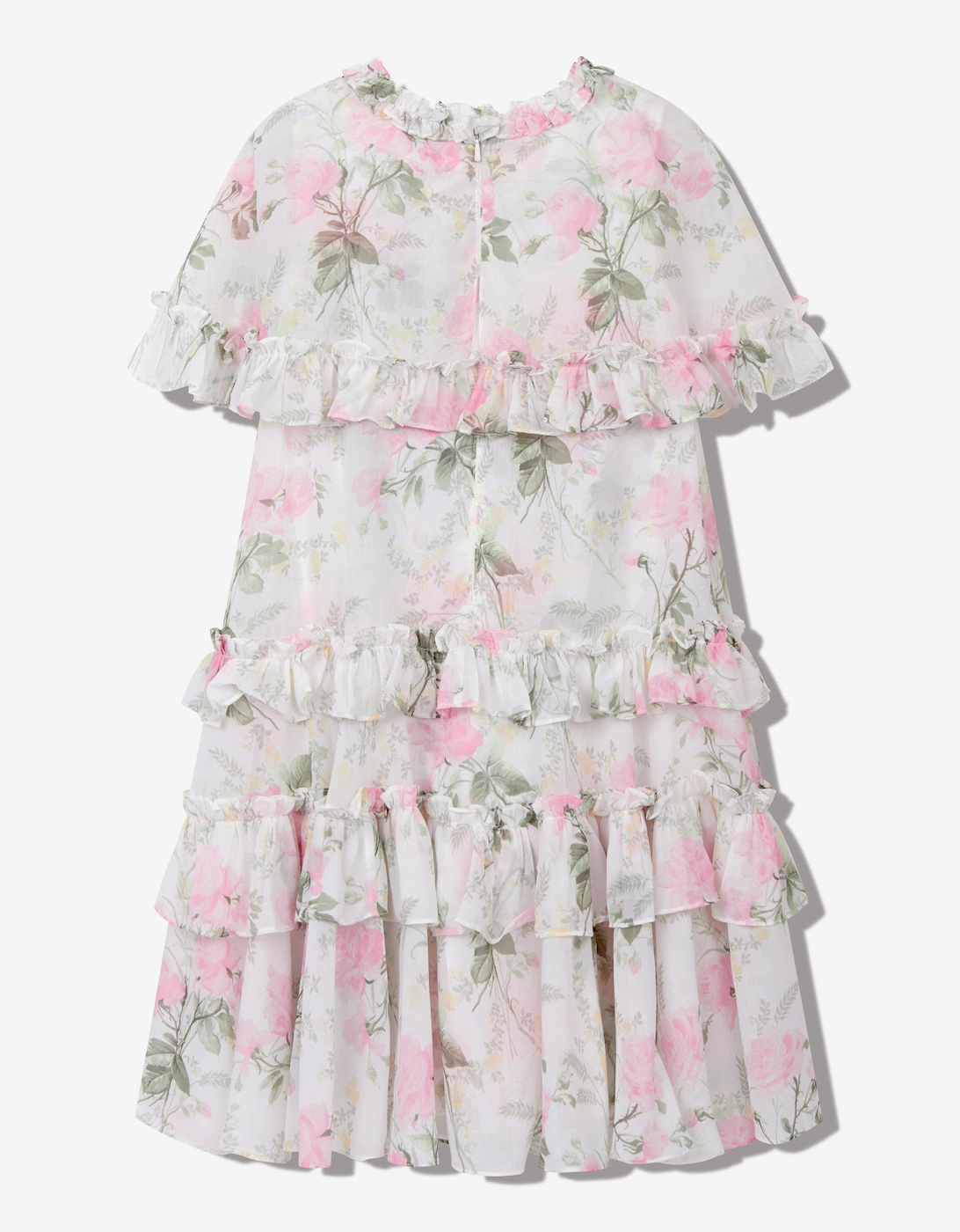 Girls Rose Chiffon Tiered Cape Dress in White