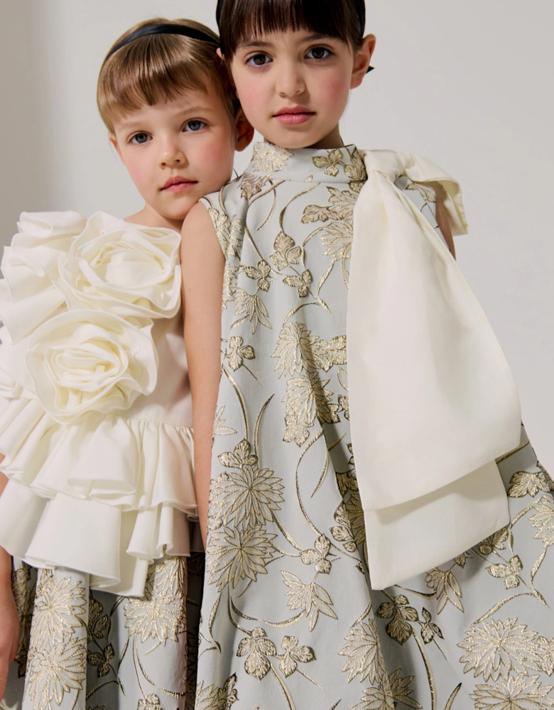 Girls Muffin Vines Jacquard Dress in Blue