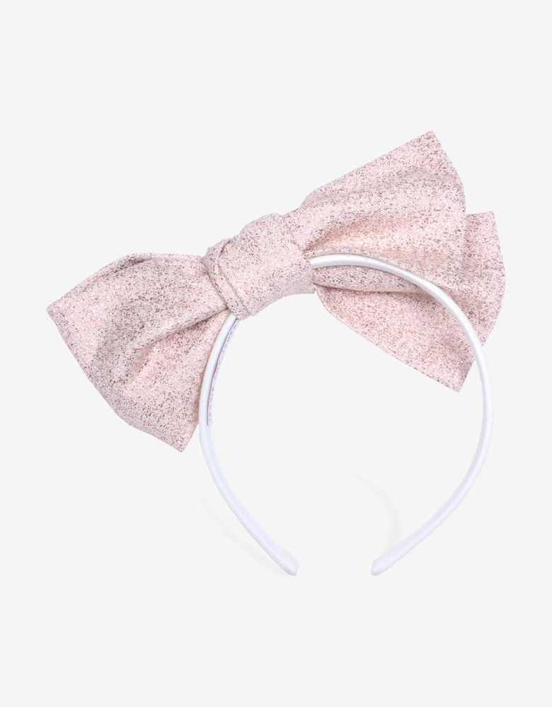 Girls Origami Jacquard Bow Headband in Pink