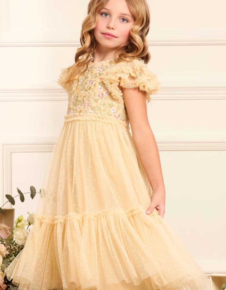 Girls Tulle Florine Bodice Dress in Yellow