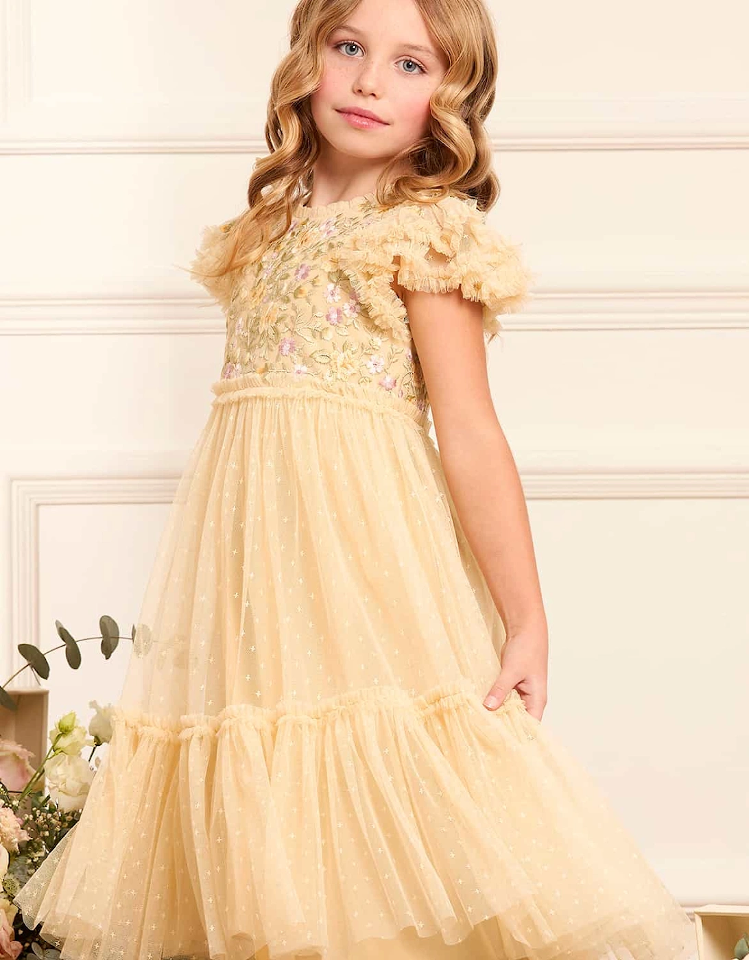 Girls Tulle Florine Bodice Dress in Yellow