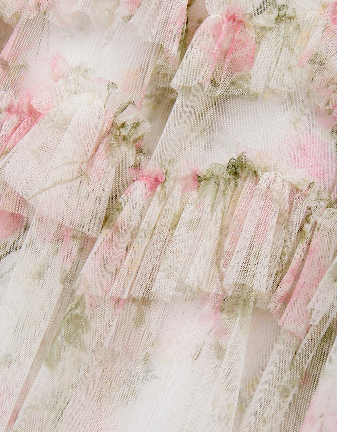 Girls Tulle Rose Scallop Ruffle Dress in White