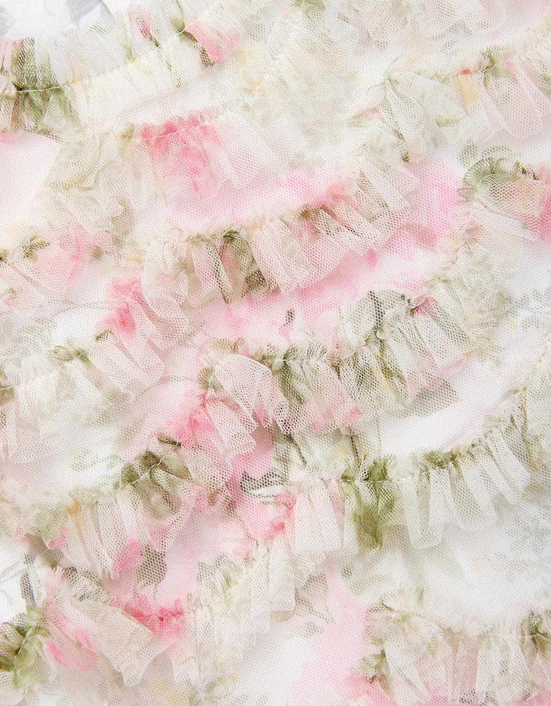 Girls Tulle Rose Scallop Ruffle Dress in White