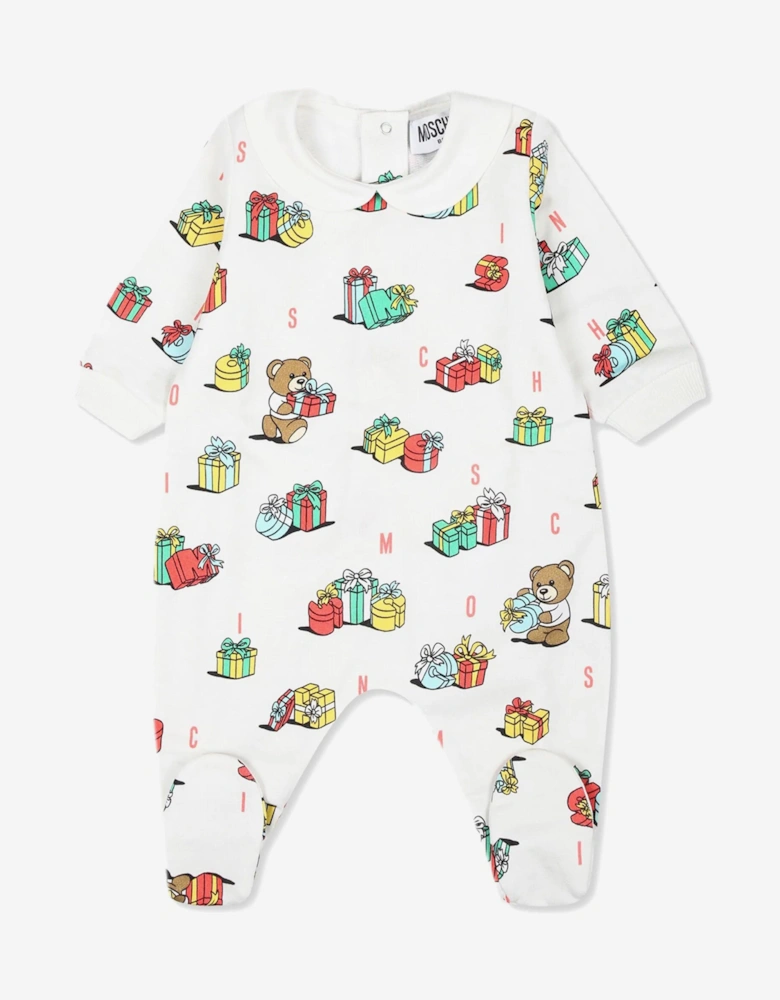 Baby Xmas Bear Babygrow and Hat Gift Set in Ivory