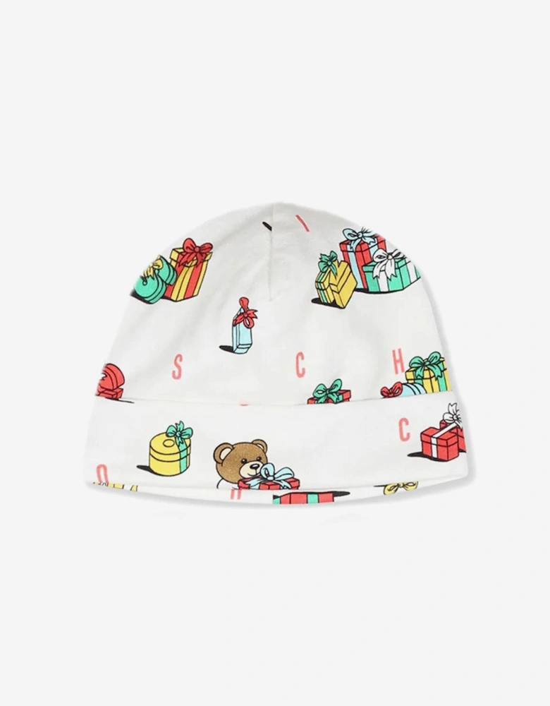 Baby Xmas Bear Babygrow and Hat Gift Set in Ivory