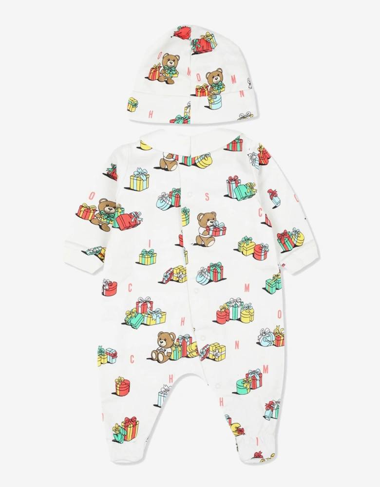 Baby Xmas Bear Babygrow and Hat Gift Set in Ivory