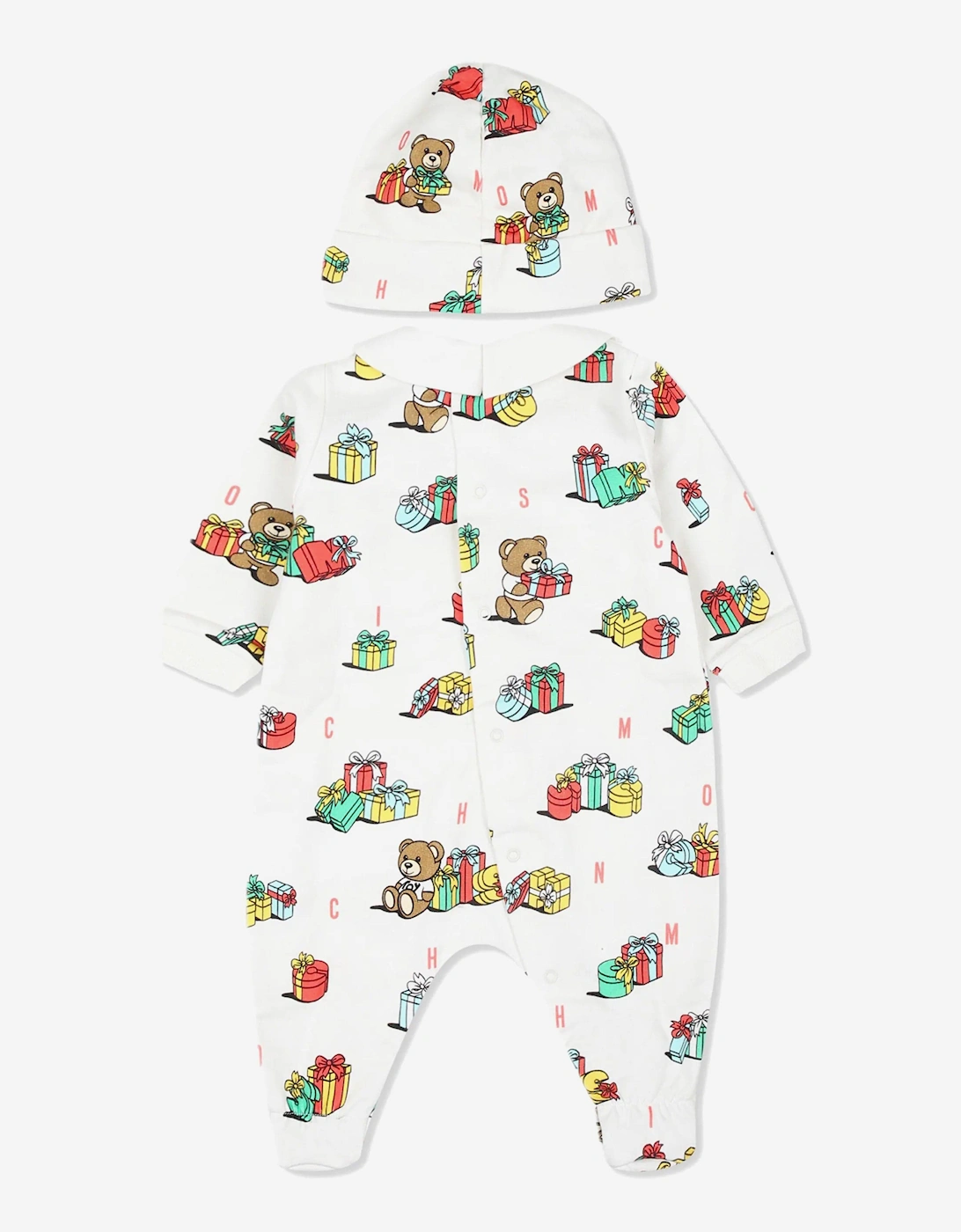 Baby Xmas Bear Babygrow and Hat Gift Set in Ivory