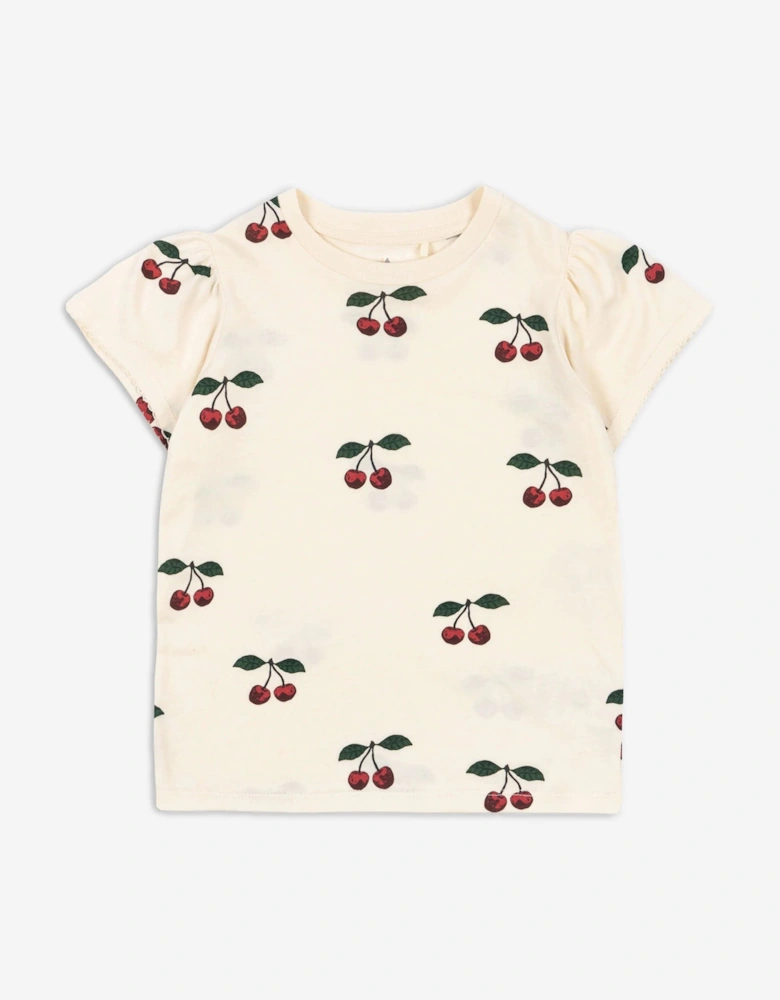 Konges Sløjd Girls Famo Puff Cherry T-Shirt in Ivory