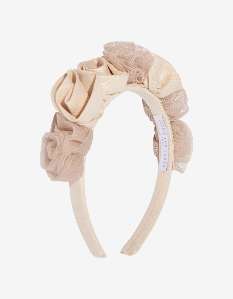 Girls Ring On Roses Headband in Beige