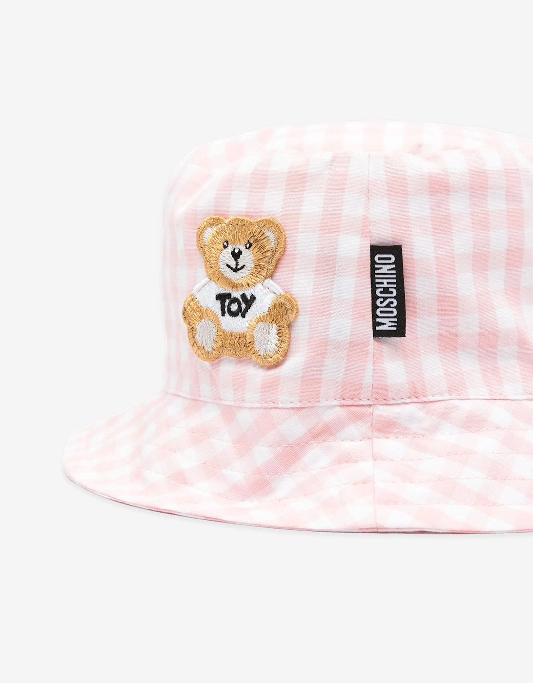 Baby Girls Gingham Teddy Bear Bucket Hat in Pink