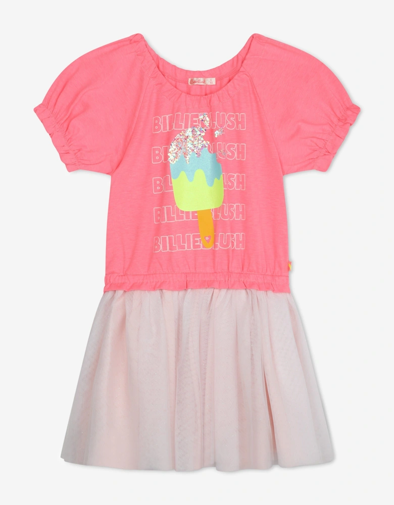 Billieblush Girls Jersey And Tulle Dress in Pink