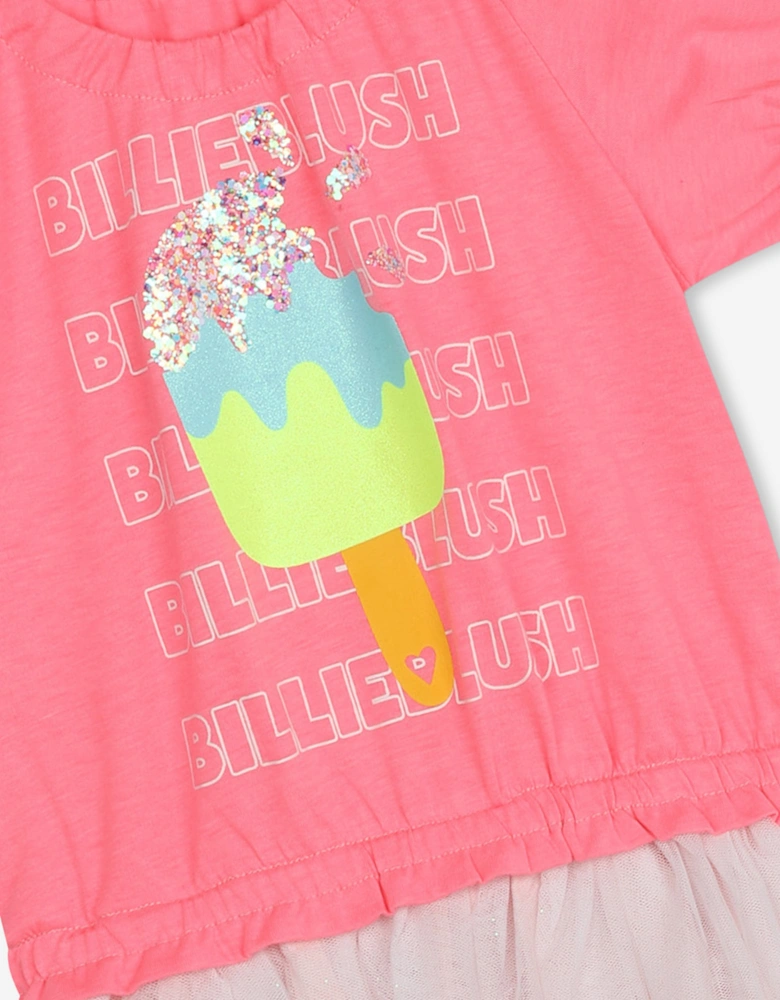 Billieblush Girls Jersey And Tulle Dress in Pink